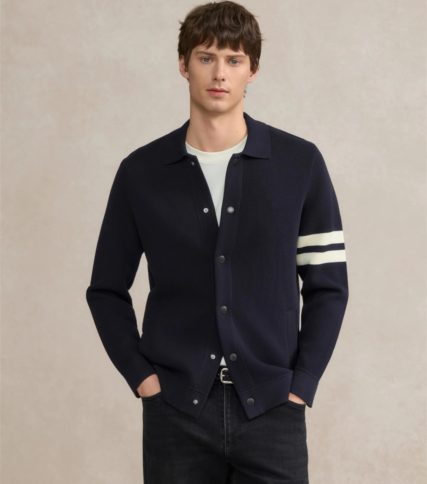 

High end brand striped knitted men's cardigan trend bestselling comfort pocket new luxury lapel unique button jacket casual coat