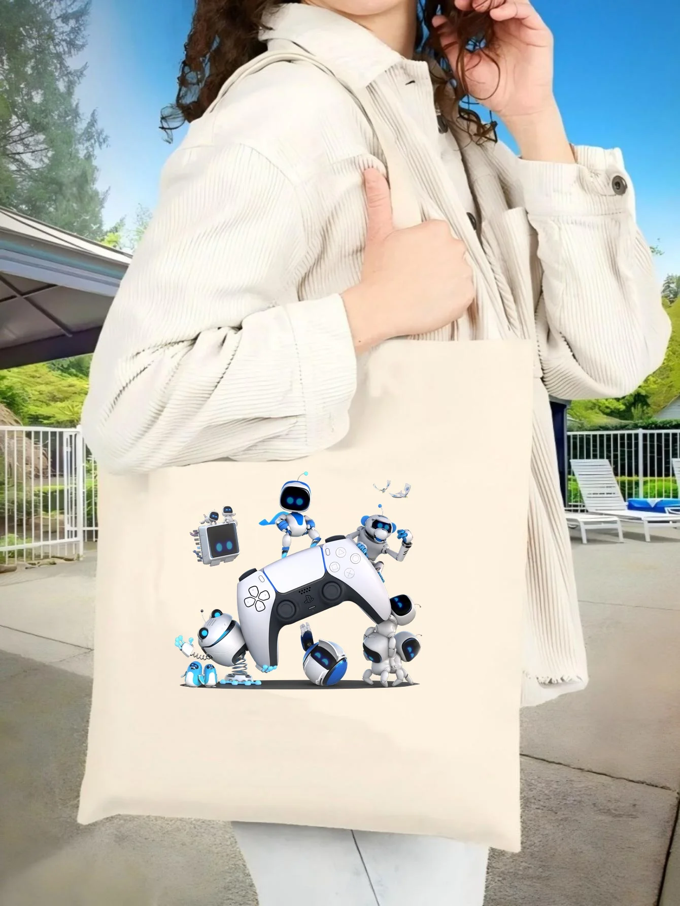 

Сумка-тоут из холщовой ткани Astro Bot Rescue Mission 2026, новинка, унисекс, вместительная, прочная, многоразовая, многофункциональная, на плечо, для Dai