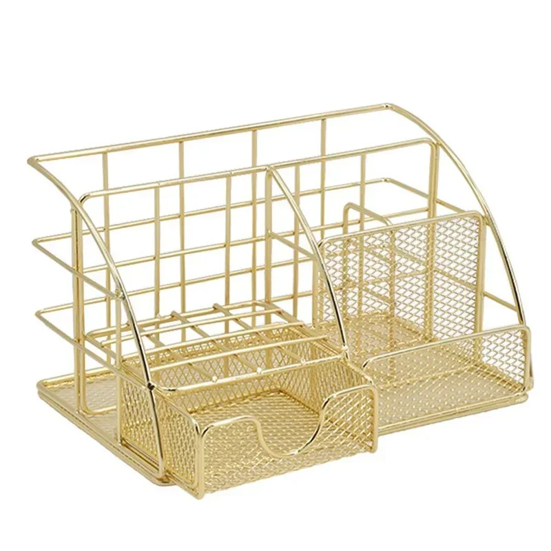 

Desktop Office Supplies Accessories with Drawer for Home Office, Makeup Organizer, Storage Box, Rose Gold Mesh Metal