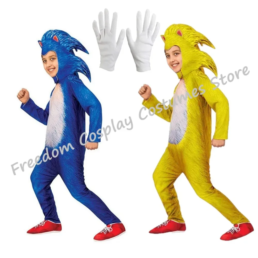 

Anime Game Sonic Cosplay Costume Gloves Children's Hedgehog Zentai Halloween Party Performance Costume Bodysuit