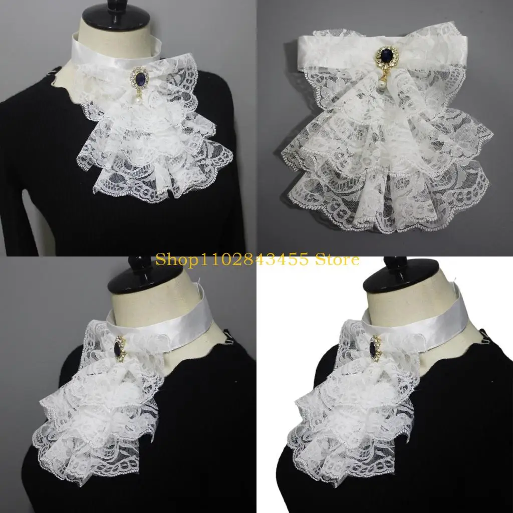 49MC Victorian Unique Lace Neck Ruff Ruffle Collar Layered Clown Neck Collar Tie Cosplay Costumes Accessories