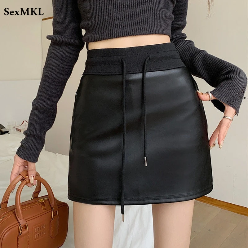 Sexy Pu Leather Mini Black Skirts Women 2025 Casual High Waist Bodycon Korean Fashion Clothes A Line Y2k Harajuku Micro Skirt