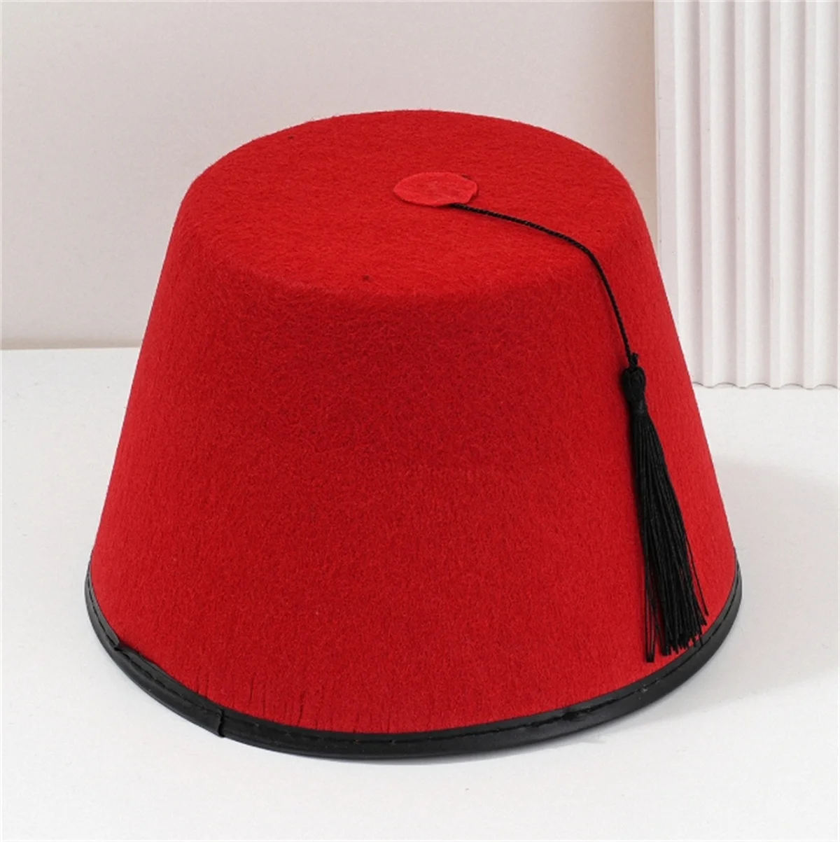 Men Red Turkish Hat Felt Fez Cap Black Tassels Masquerades Dress Up Hat