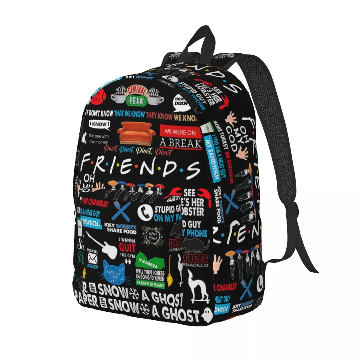 Friends Collage Backpack Boy Girl Kids Student School Book Bags Central Perk Canvas Daypack Kindergarten Primary Bag with Pocket