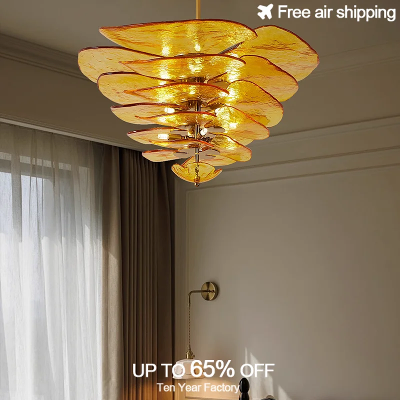 

Modern Art Deco Style Lotus Leaf Crystal Glass LED Chandelier Light for Living Room Dining Room and Bedroom Ceiling Decoration