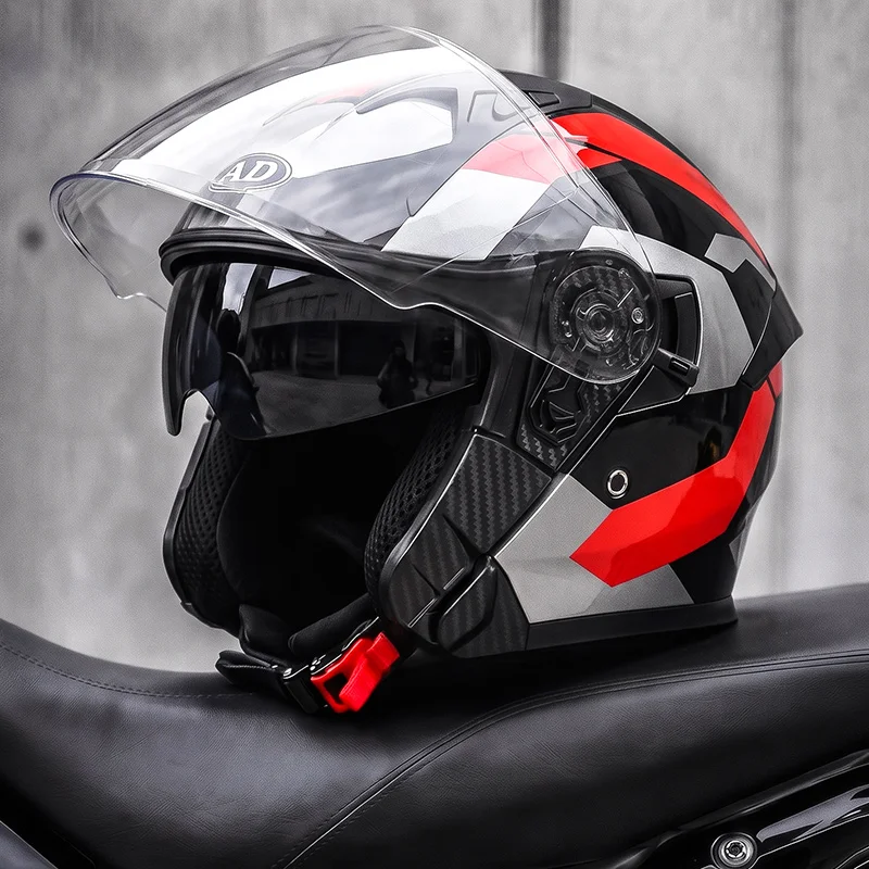 AD Factory DOT Certification Open Face Motorcycle Helmets Dual Visor Helmet Safety Riding Cotton Lined Comfortable Lining Helmet