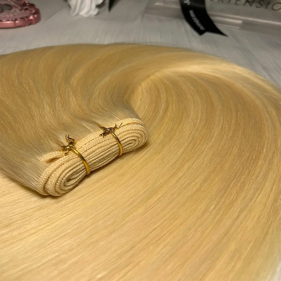 

Full Shine Real Human Hair Weft Extensions Hair Bundles Ombre Blonde 100g Sew Silky Straight Remy Skin Double Weft 100G