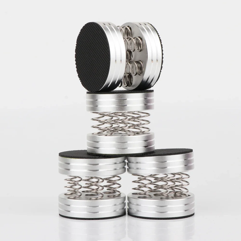 4 Stück Lautsprecher-Isolationsfüße, Aluminium-Federstoßdämpfer, Vibrationsdämpfende Basisplatten für Verstärker/DAC/Plattenspieler – Detail 8