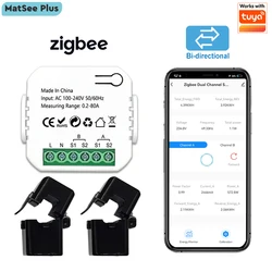 Smart ZigBee Energy Meter Bidirectional 1, 2 Channel with Current Sensor Smart App Monitor Power 80A 110V/240V Gateway Required
