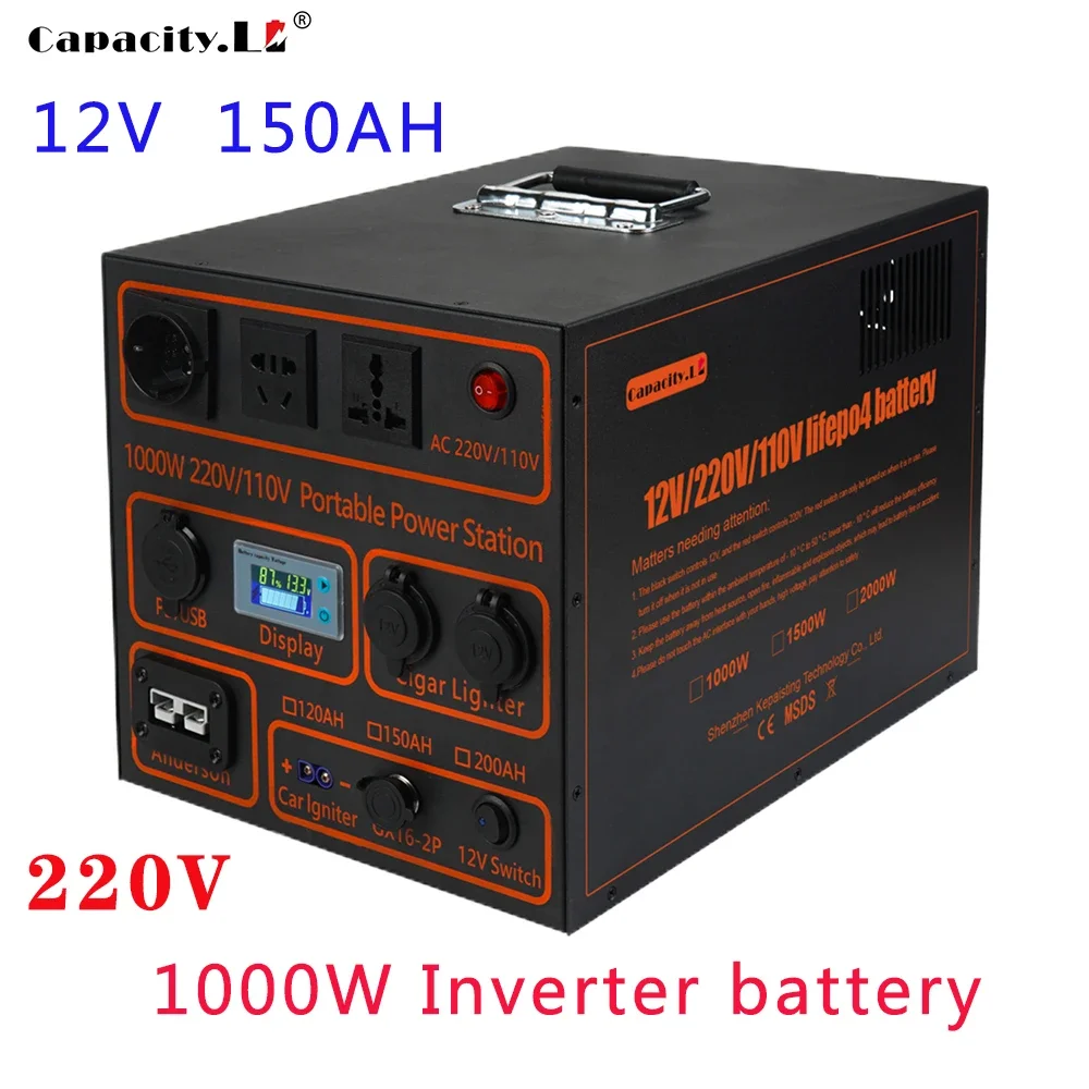 Portable Generator 12V 220V 110V 120Ah Lifepo4 Battery 150/200ah Battery Pack Solar Rechargeable Inverter 1000W Outdoor RV Motor