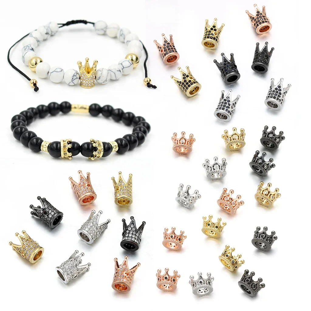 3pcs/Lot Metal Brass Micro Pave Copper zircon Geometry Crown Loose Spacer Beads for Jewelry Making DIY Bracelet wholesale