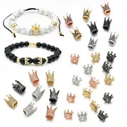 3pcs/Lot Metal Brass Micro Pave Copper zircon Geometry Crown Loose Spacer Beads for Jewelry Making DIY Bracelet wholesale