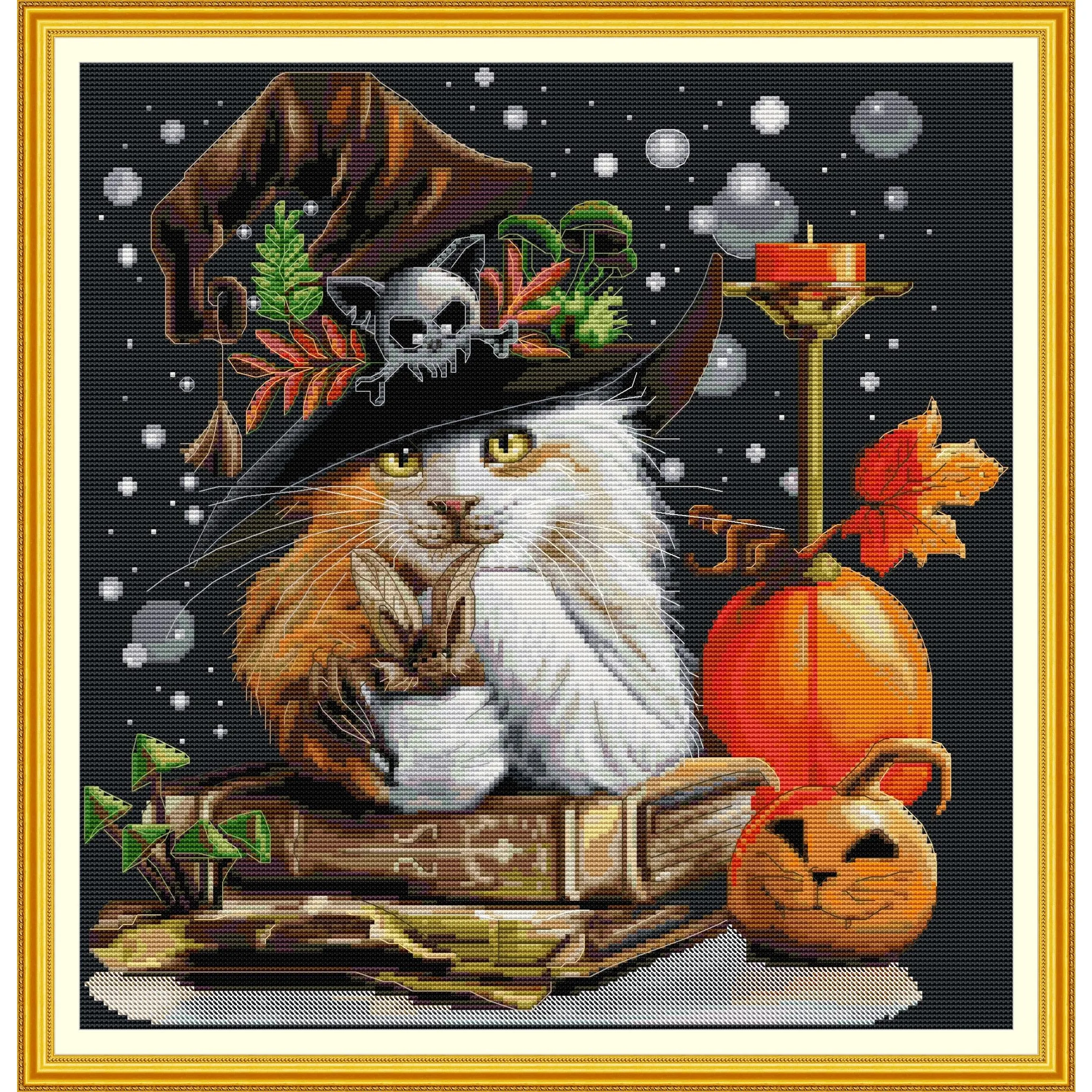 News Pre-Printed Cross Stitch Kit, Stamped Aida Fabric With DMC Threads, Embroidery Kit - Cat Wizard 1