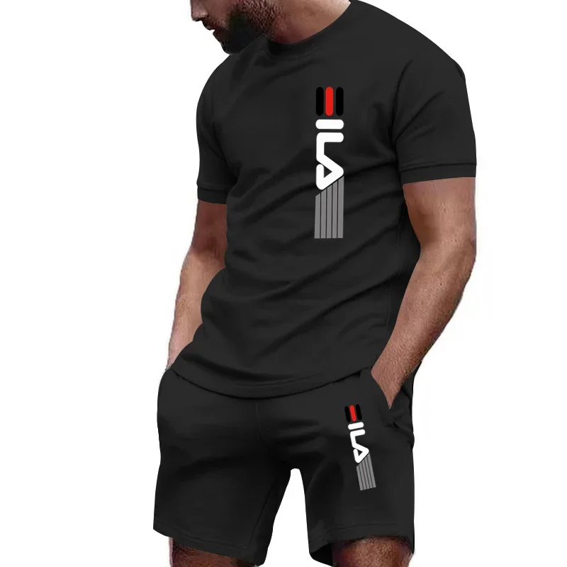 2024 Men's fashion quick-drying fitness set Summer breathable short-sleeved T-shirt + casual jogging shorts 2-piece set