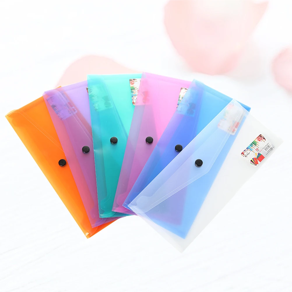 6 Pcs Plastic Document Folder Envelope File Holder Storage Bag Clear Folders With Button For Home Use File Folders Fit Normal