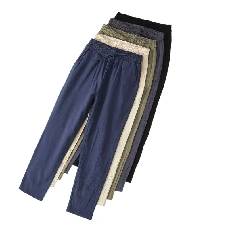 

2024 Streetwear Woman Harem Pants Autumn Ladies Causal cotton linen Pants Summer pencil Trousers black white