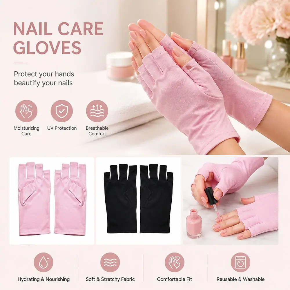 1Pair UV LED Lamp Compatible Nail Art UV Protection Gloves Hand Protector Polyester Anti UV Radiation Gloves Nail Art Gel Tool