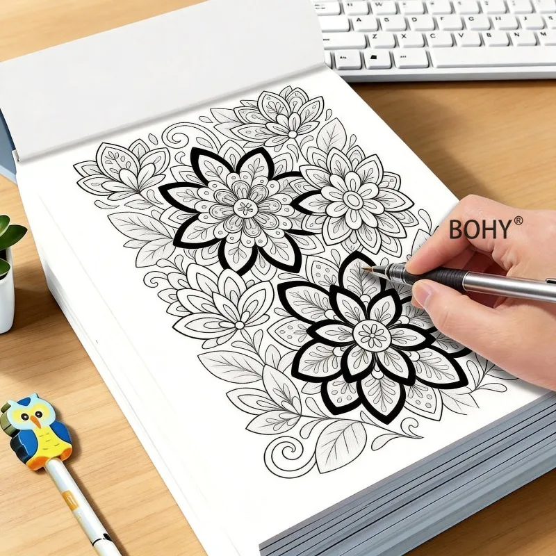 1 Adult Meditation and Stress Relief Graffiti Book, Include Thread Drafts As Retro Rose Flowers/birds in The Forest, 24 Pages