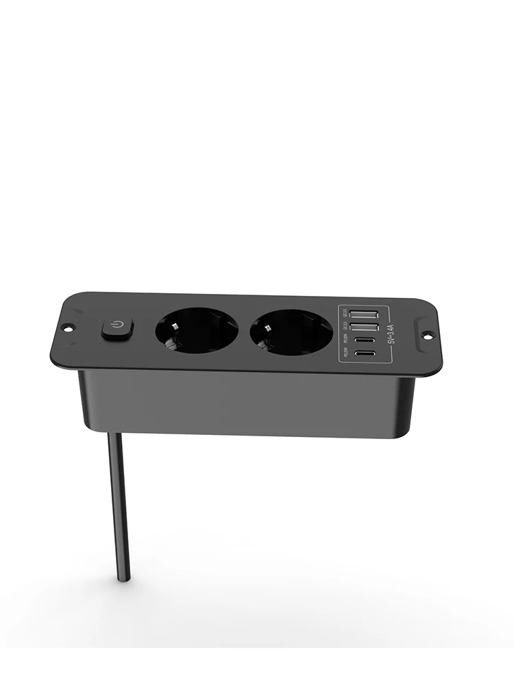 Tomada embutida de mesa UE com cabo de 2m, tomada de energia integrada para mesa, carga rápida, cabo