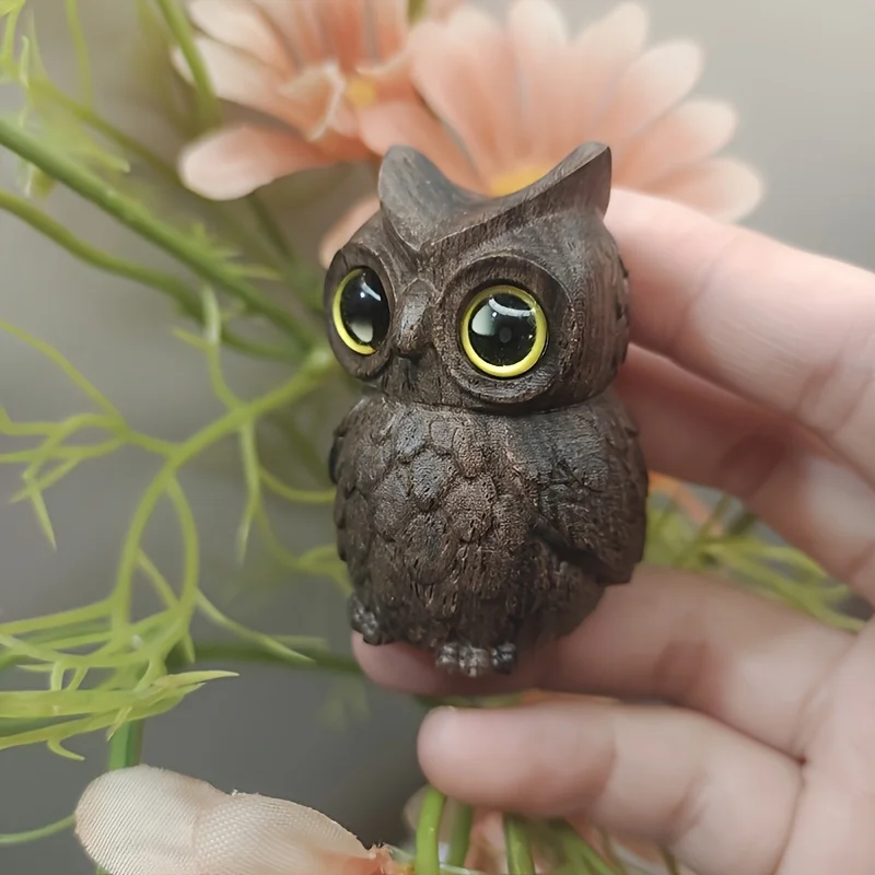 Big-Eyed Owl Wooden Carving Ornament, Suitable for Office, Study Desk, Halloween Decorations, Holiday Decorations, Creative Desktop Ornaments, Party Decorations, Men's Gifts, Housewarming Gifts, Statue Ornaments