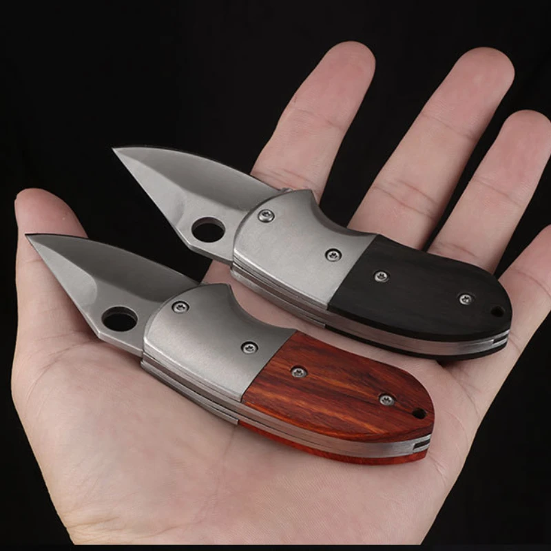 New outdoor stainless steel redwood handle folding knife, mini portable pocket pocket knife, edc self-defense survival knife