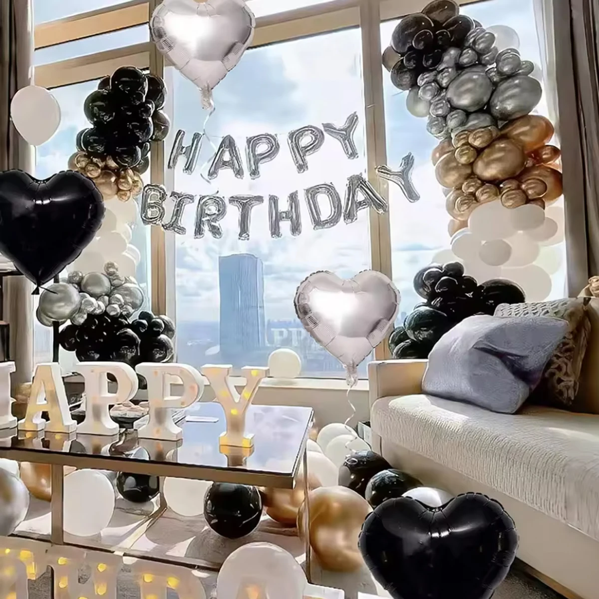 30/54 قطعة بالونات باللونين الأبيض والأسود، بالونات فضية مناسبة لتزيين أعياد الميلاد وديكور العطلات