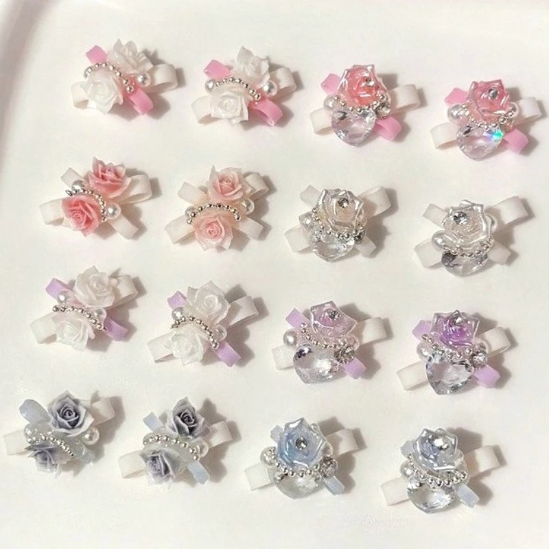

Soft Carved Bowknot Rose Camellia Flowers Pearl Pile Rhinestones Love Heart Crystal Steel Ball Nail Art Decorations Accessories