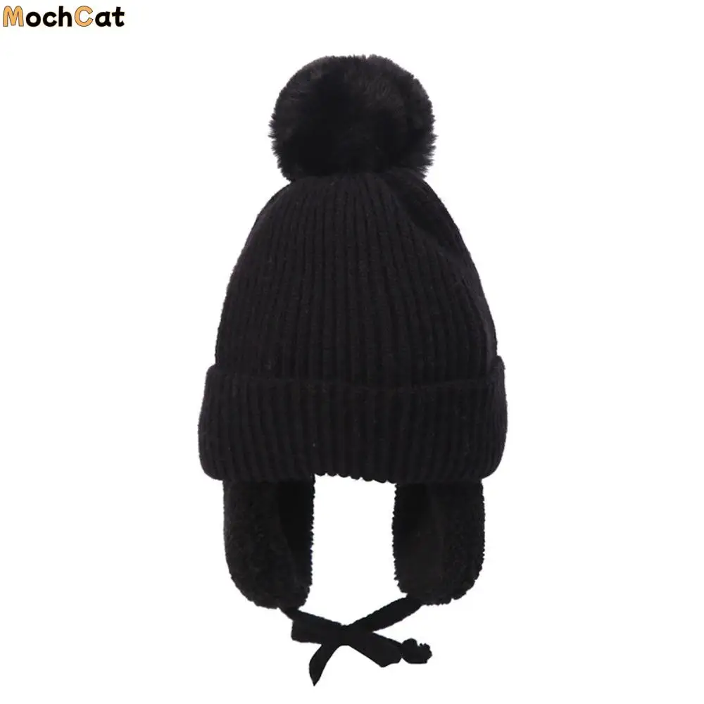 

Толстая плюшевая детская вязаная шапка с рисунком, шапочка с помпоном и ушками, милая теплая шерстяная шапка для девочек