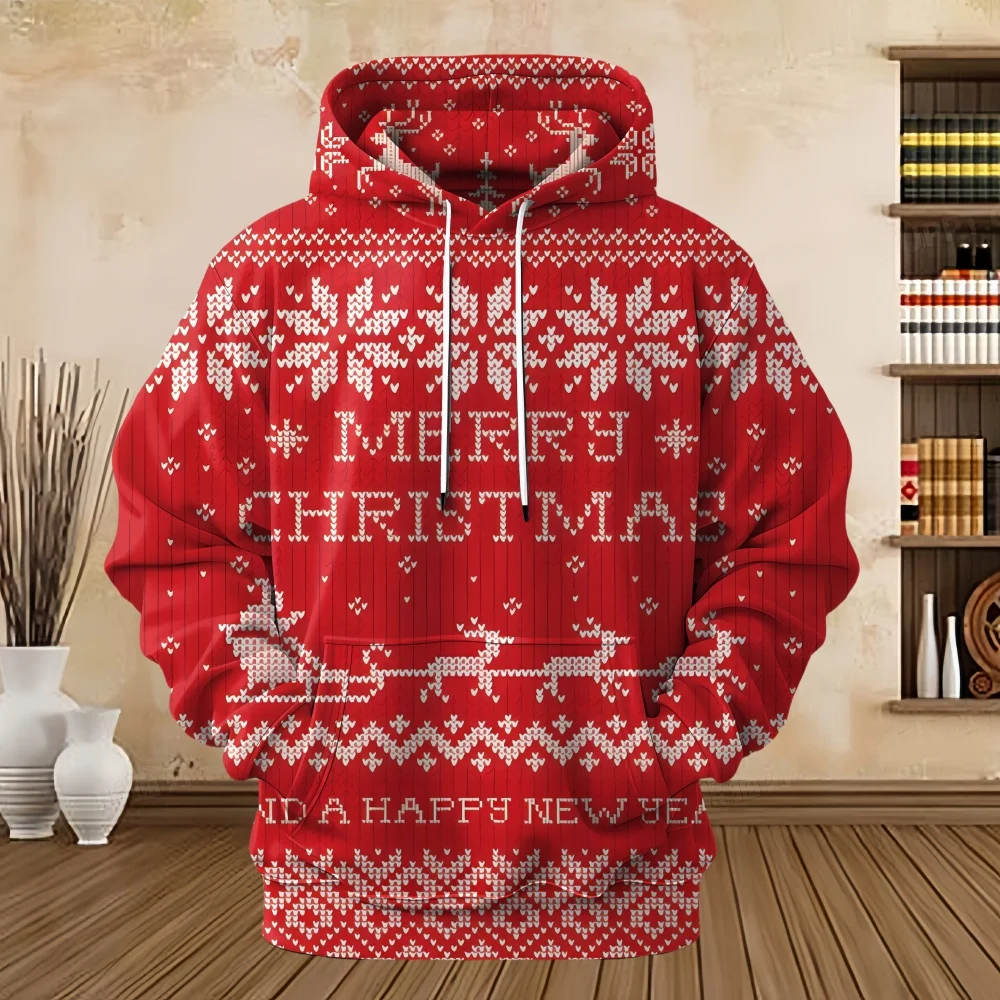 New Sweatshirts Santa Claus Funny 3D Prints Pullover Hoodie Kangaroo Pocket Designer Men\'s Clothing Fall Christmas Sweatshirt