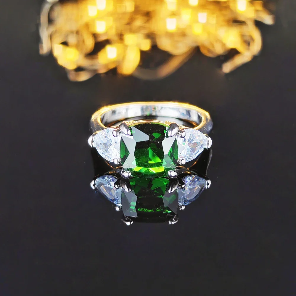 

2025 New Arrival Luxury Green Cushion Engagement Ring for Women Anniversary Gift Jewelry Wholesale R7971