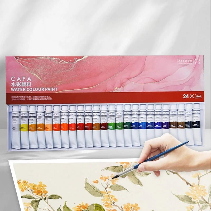 24color 12ml Watercolor Paint Set Light-fast Highly Transparent for Painting Graffiti Illustration Design Handbook Decoration