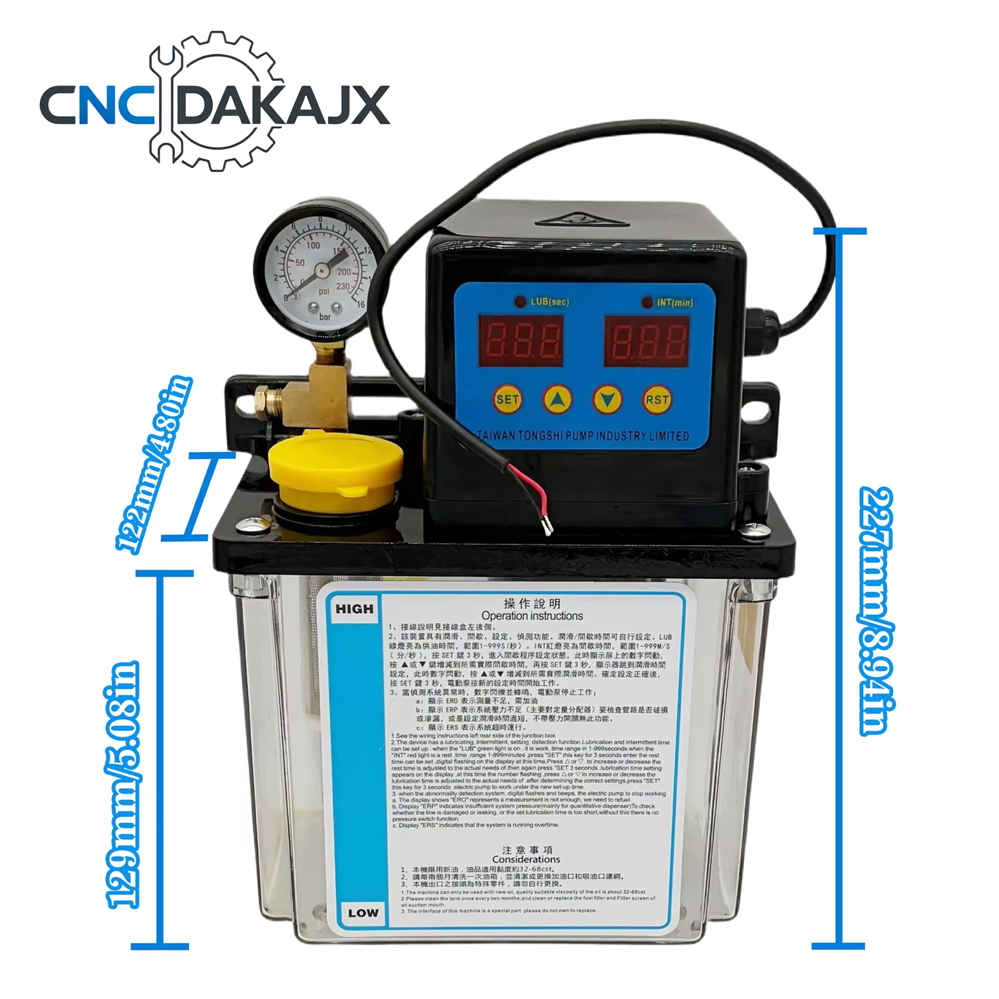 Auto Electromagnetic Lubrication Pump Kit 2L AC110V AC220V 4mm 6mm Outlet Lubricator For CNC Lathe Router Milling Engraving