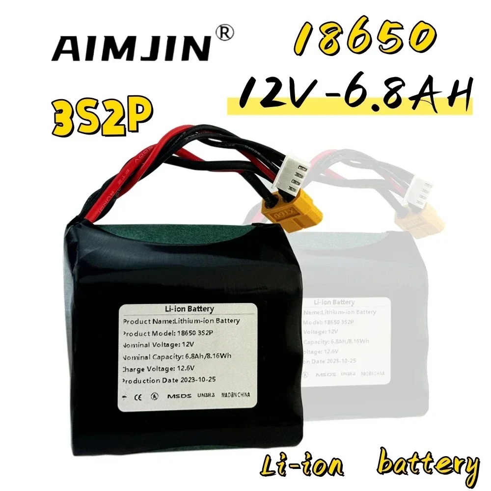 

AIMJIN 3S2P 12V 6.8Ah High Capacity UAV Rechargeable 12.6V Li-ion Battery for Various RC Airplane Drone Quadrotor XH2.54-4P XT60