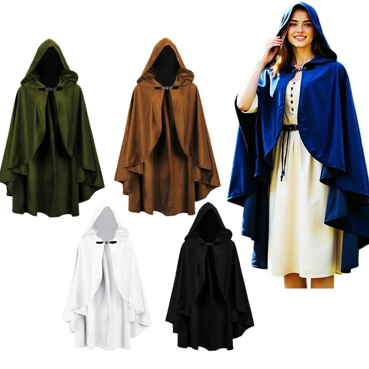 

Medieval Gothic Renaissance Hooded Cloak For Adult Hunter Cosplay Costume Halloween LARP Theater Cosplay Party Outfit