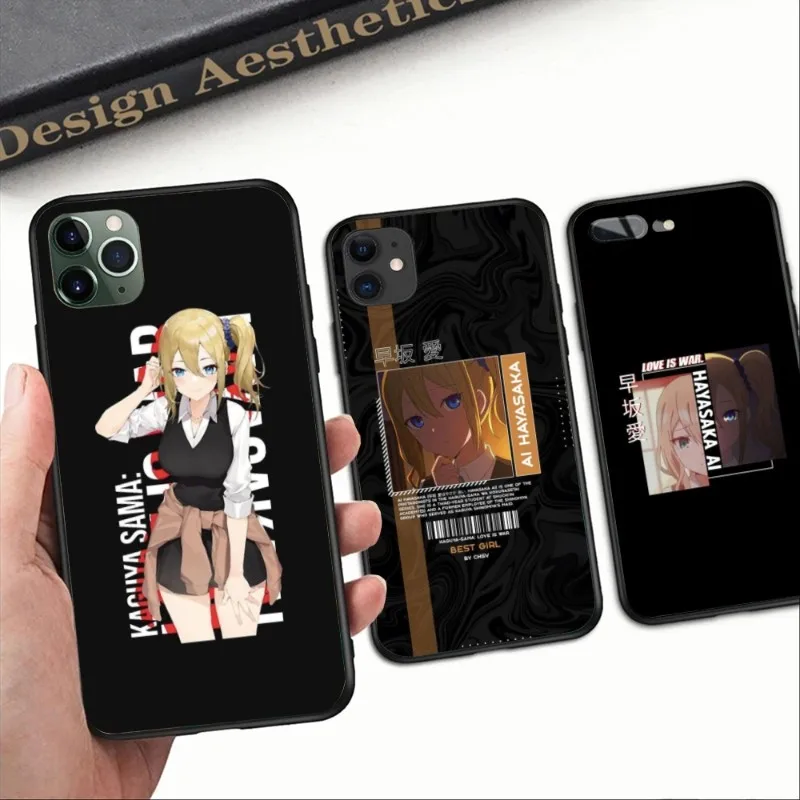 Love is War Hayasaka Phone Case for iPhone 14 13 12 11 XS X 8 7 6 Plus Mini Pro Max SE 2022 Black Soft Phone Cover Funda