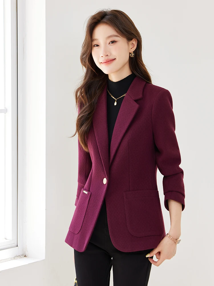 

Модный шерстяной пиджак для женщин, повседневный, в корейском стиле, весна-осень, новинка, высокое качество, женский топ