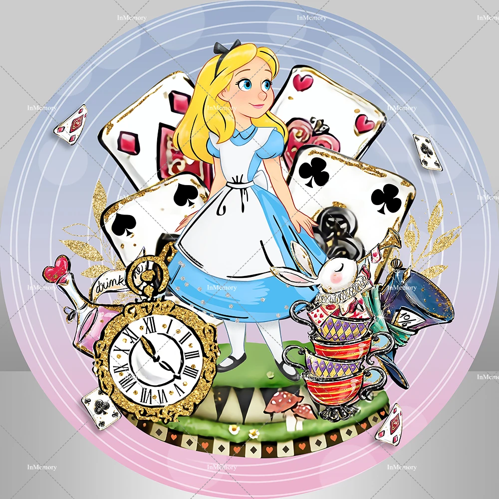 Alice in Wonderland Birthday Circle Round Backdrops Party Decor Supplies Background Photography Studio Elastic Photocall Covers