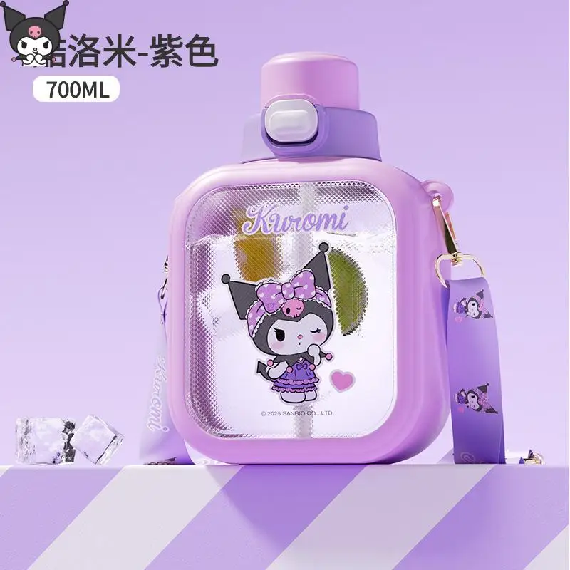 Sanrio crianças kuromi copo de água estudante 700ml grande capacidade personagem dos desenhos animados copo de água bonito kawaii simples copo de palha
