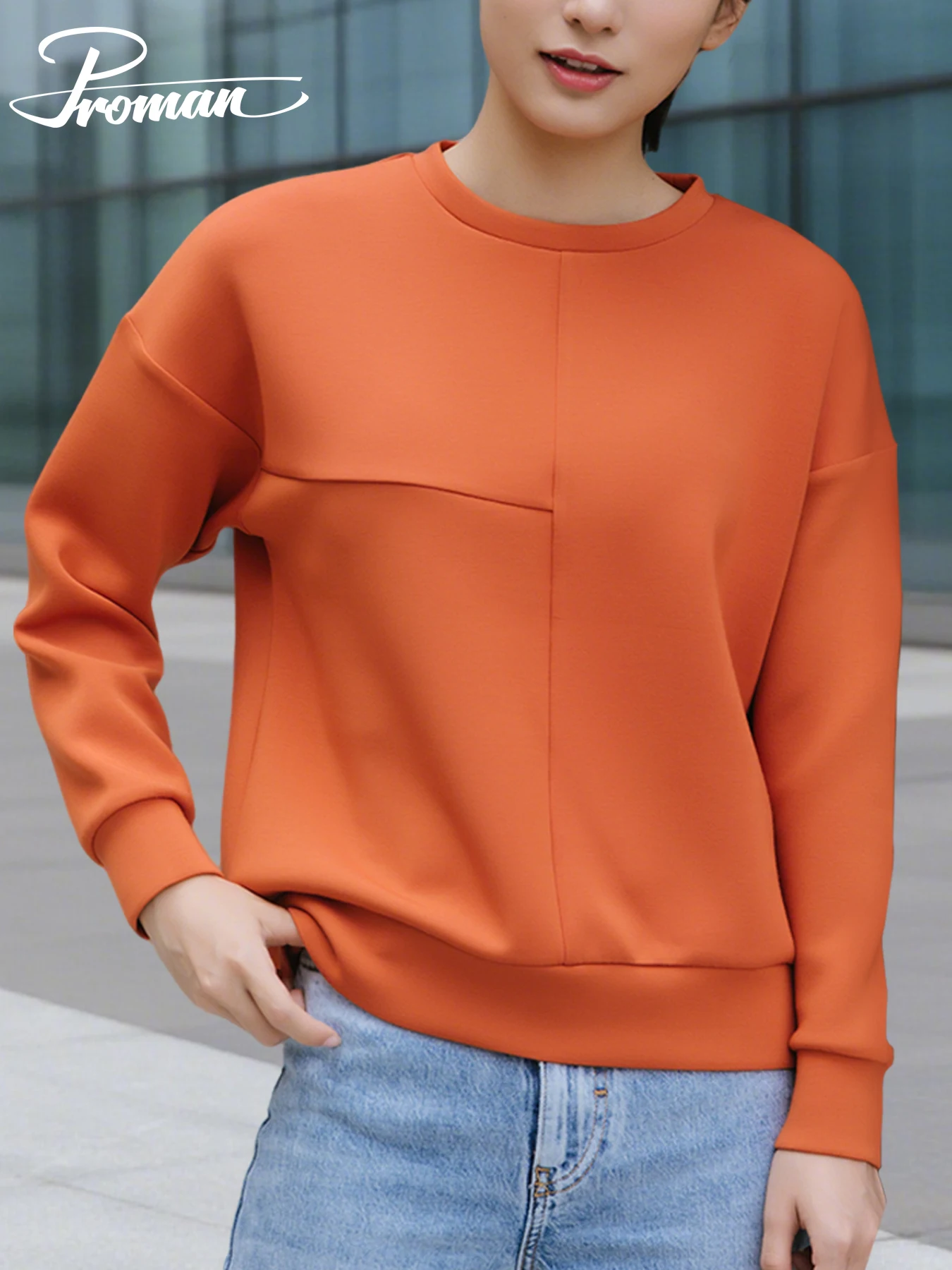 

PROMAN 2025 New in Women's Sweatshirts Y2k Solid Color Round Neck Long Sleeve Top Orange Green Hoodies Casual Loose Pullovers