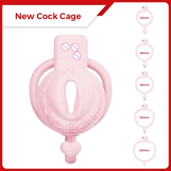 Pink BBC Only Small Pussy Vaginal Chastity Cage Devices Heart Scrotum Stretcher Bondage Lock Penis Ring BDSM Sex Toys for Men