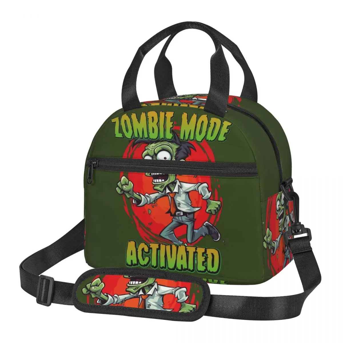 

Zombie Mode Activated Halloween Insulated Lunch Bag With Adjustable Shoulder Strap Horror Food Large Thermal Cooler Lunch Box