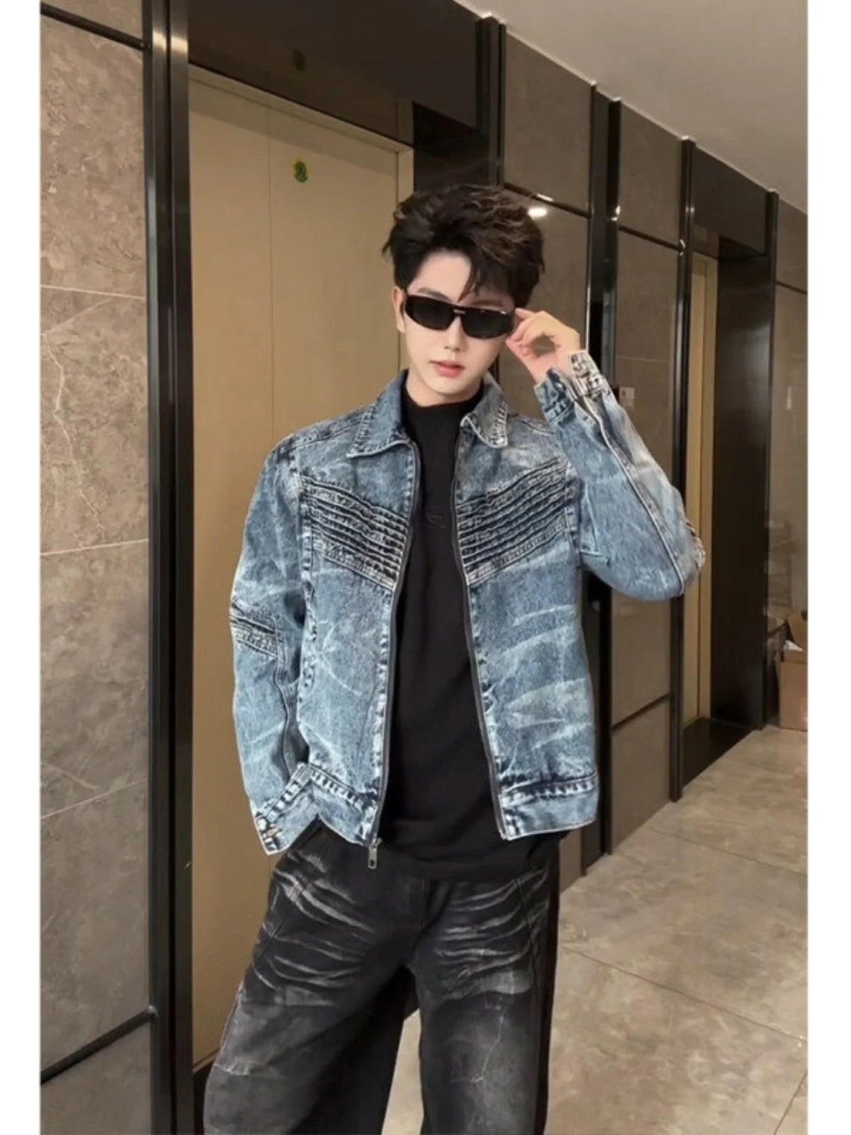 

Мужская джинсовая куртка в стиле ретро-американский орт, цвет синий варварский синий, с эффектом высококачественного материала, стильный дизайн, весенняя коллекция...