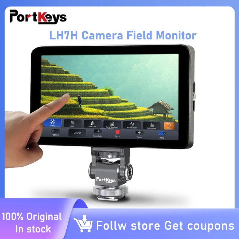 كاميرا Portkeys LH7H مراقب ميداني 7 بوصات 1000nit تعمل باللمس إطار تجميد FHD 1080P60 3D LUT ARRI لون كاذب لـ DSLR (رمادي داكن)