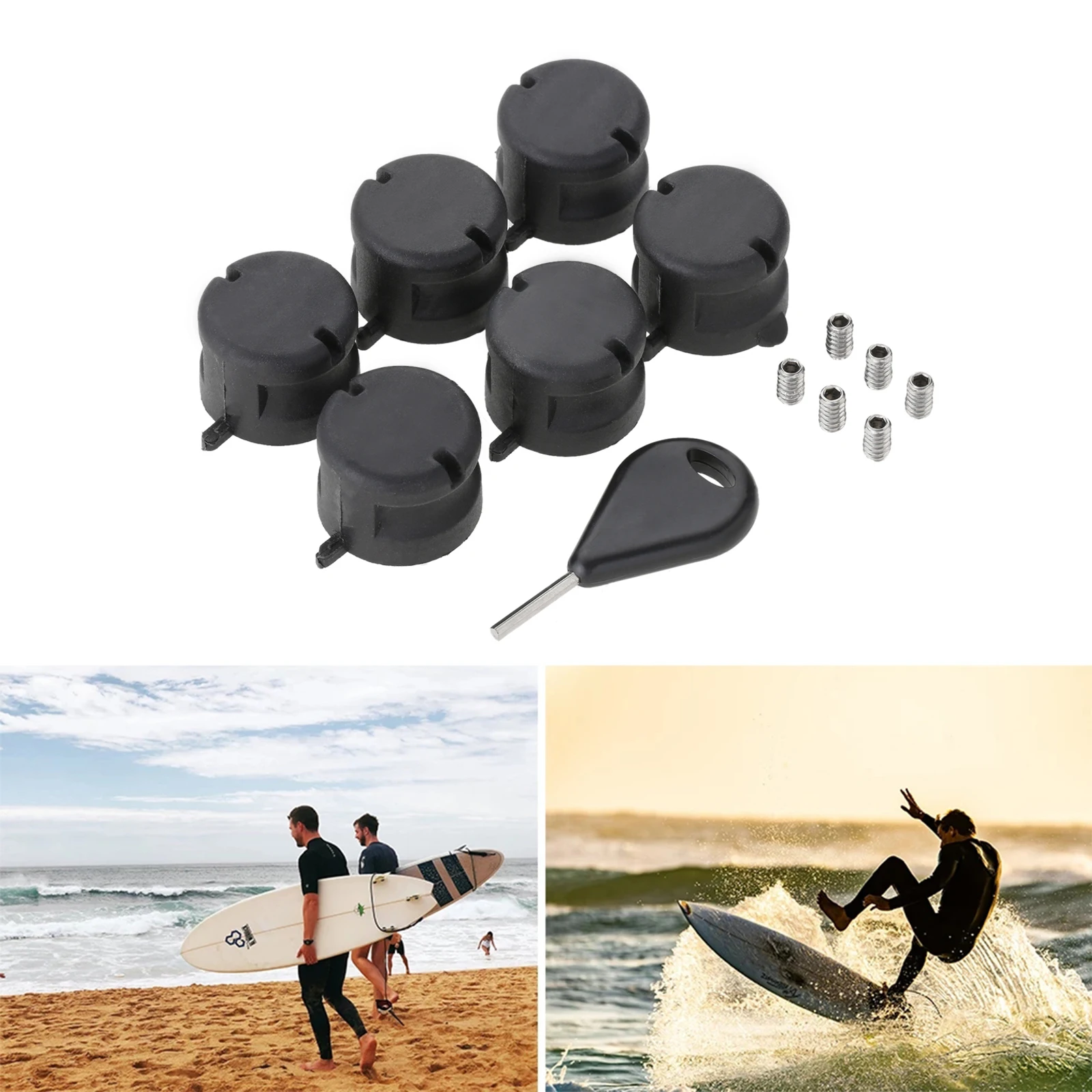 13Pcs/Set Surfboard Tail Rudder Fin Plugs Wrench Small Screws Black PVC for All FCS FIN Base Water Sports Surfboard Accessories