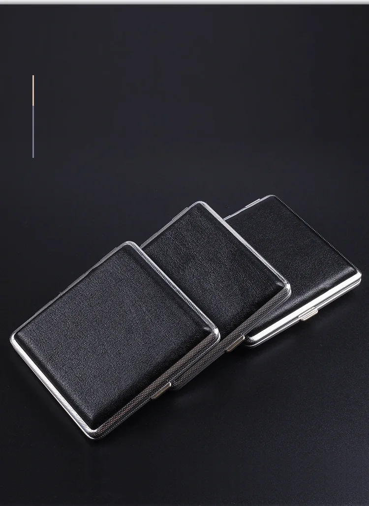 1pc Double-open Leather Cigars Cigarettes Cases for 20 sticks Cigarette Stainless Steel Tobacco Cigarette Boxes Tools