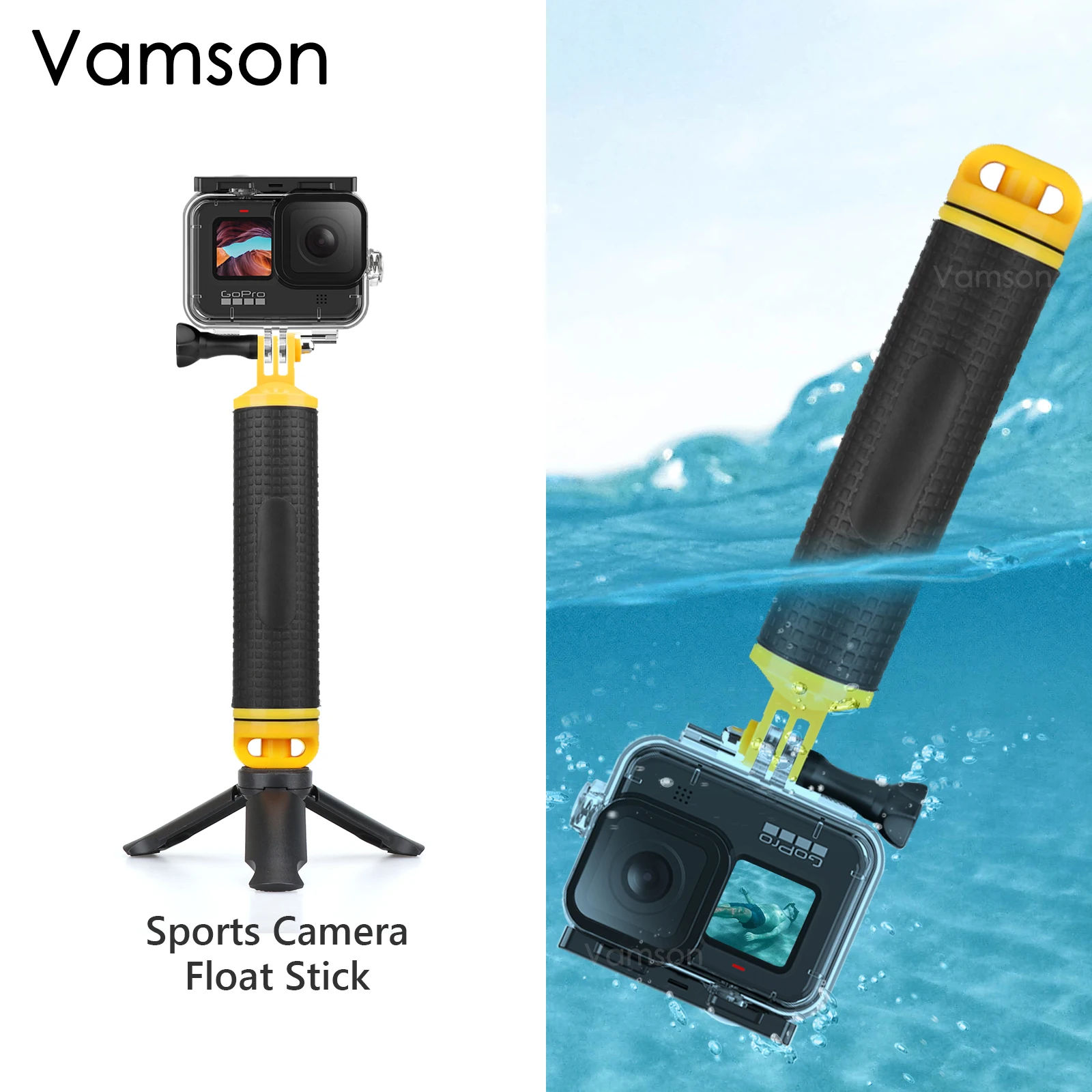 Плавучий поплавок Vamson для GoPro Hero 11, 10, 9, 8, 7, 6, 5, желтый, с ручкой, плавучий стержень для DJI Osmo, для SJCAM, аксессуары для Go Pro Плавучий поплавок Vamson для GoPro Hero 11, 10, 9, 8, 7, 6, 5, желтый, с ручкой, плавучий стержень для DJI Osmo, для SJCAM, аксессуары для Go Pro