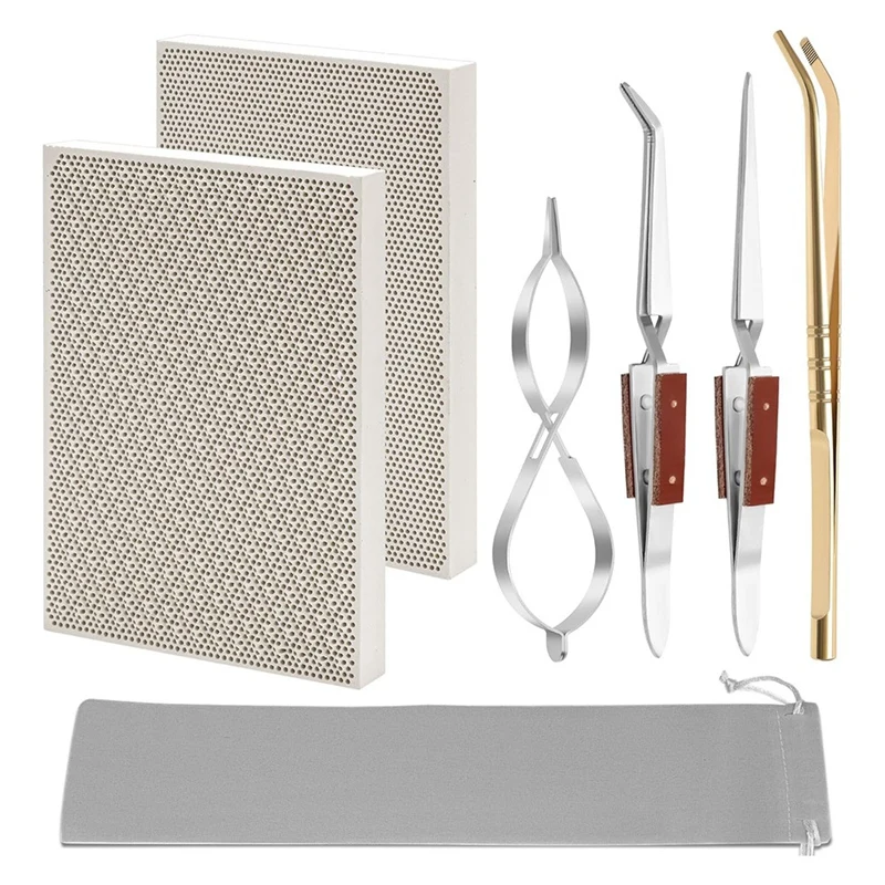 

AFBC 7Pcs Jewelry Soldering Kit,2 Honeycomb Soldering Block, 1 Copper Tongs,2 Soldering Tweezers,1 Metal Clip,1 Storage Bag