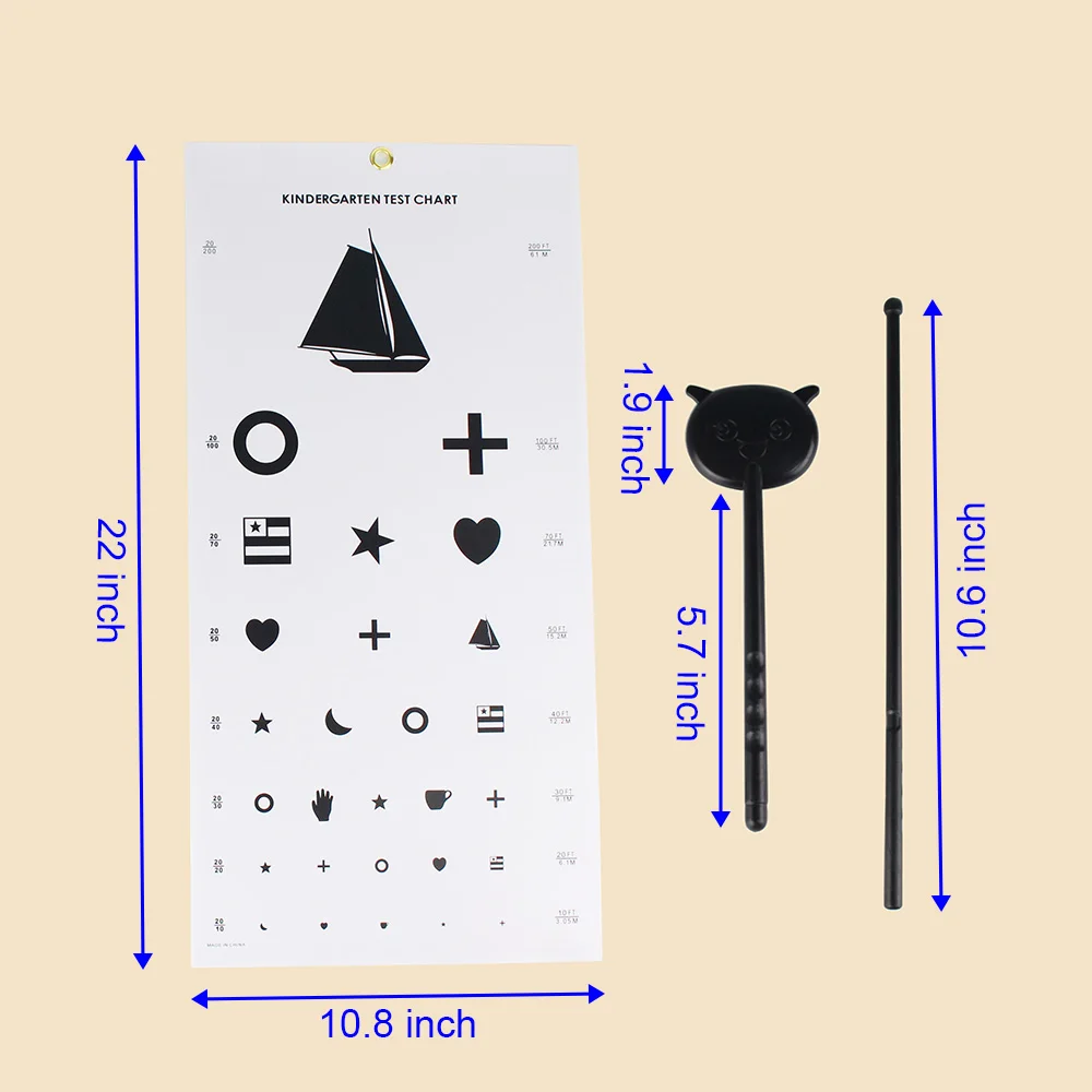 PVC Snellen Eye Chart 20 Feet Kindergarten Low Vision Eye Test Charts Eye Exam Tool 22 x 10.8 Inches With Point Stick Occluder