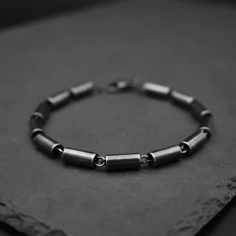 Pulsera de cadena geométrica de acero inoxidable de Hip Hop para hombre, pulsera Simple de acero inoxidable con cilindro, joyería de Color negro