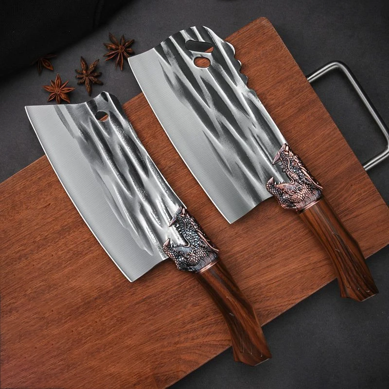 Loong Head Handle Chopping Knife Handmade Forged Bone Knife Butcher Chef\'s Slicing Knives Cleaver Cooking Knife Kitchen Utensil